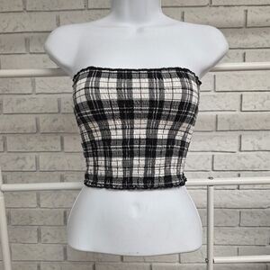 Hollister Plaid Strapless Tube Top Smocked Cropped Size S